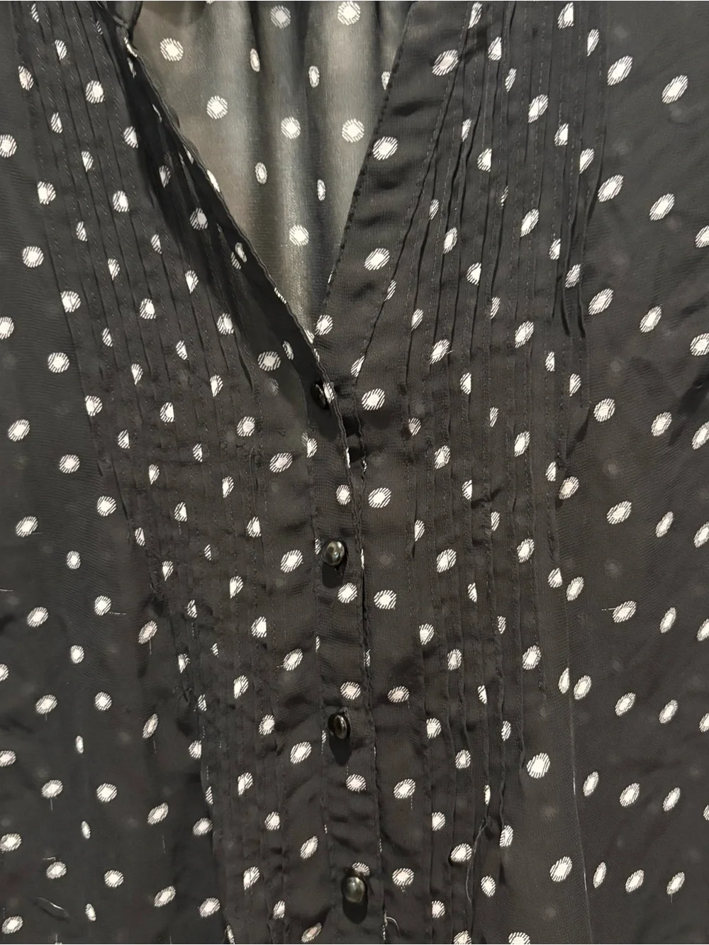 Covington Petite Black Sheer Polka Dot Button-Front Blouse